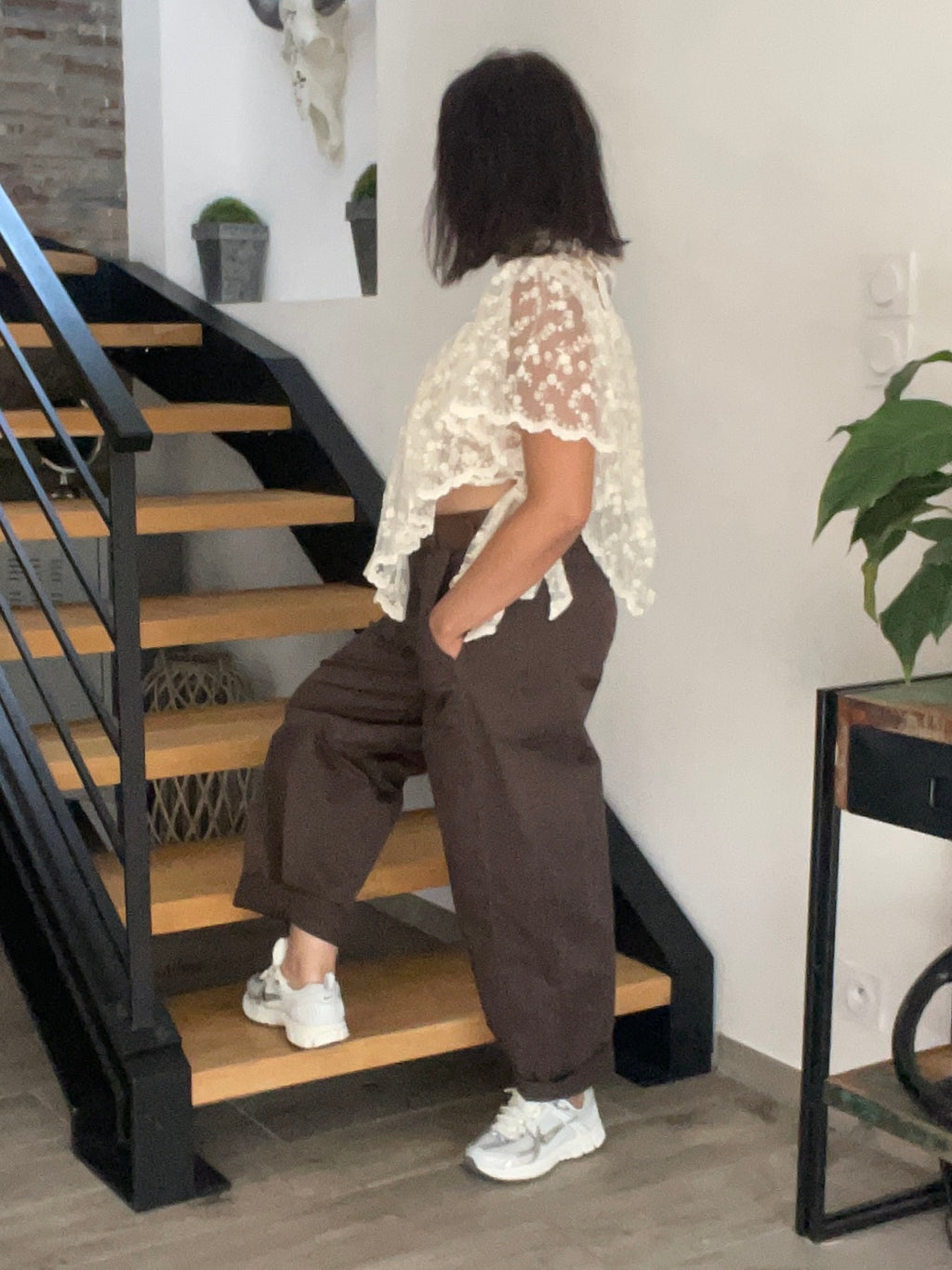 Pantalon barrel MINA chocolat