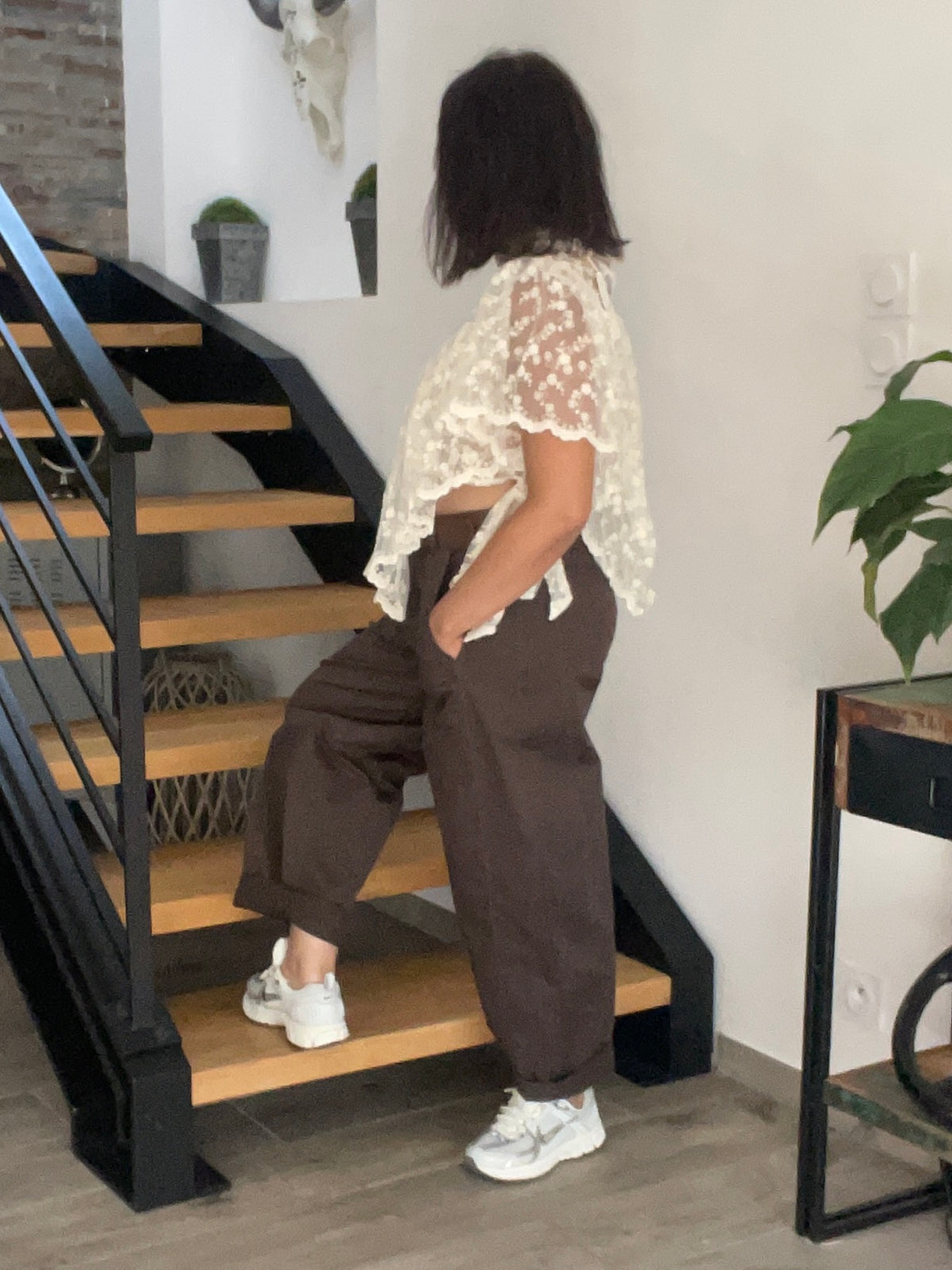 Pantalon barrel MINA chocolat